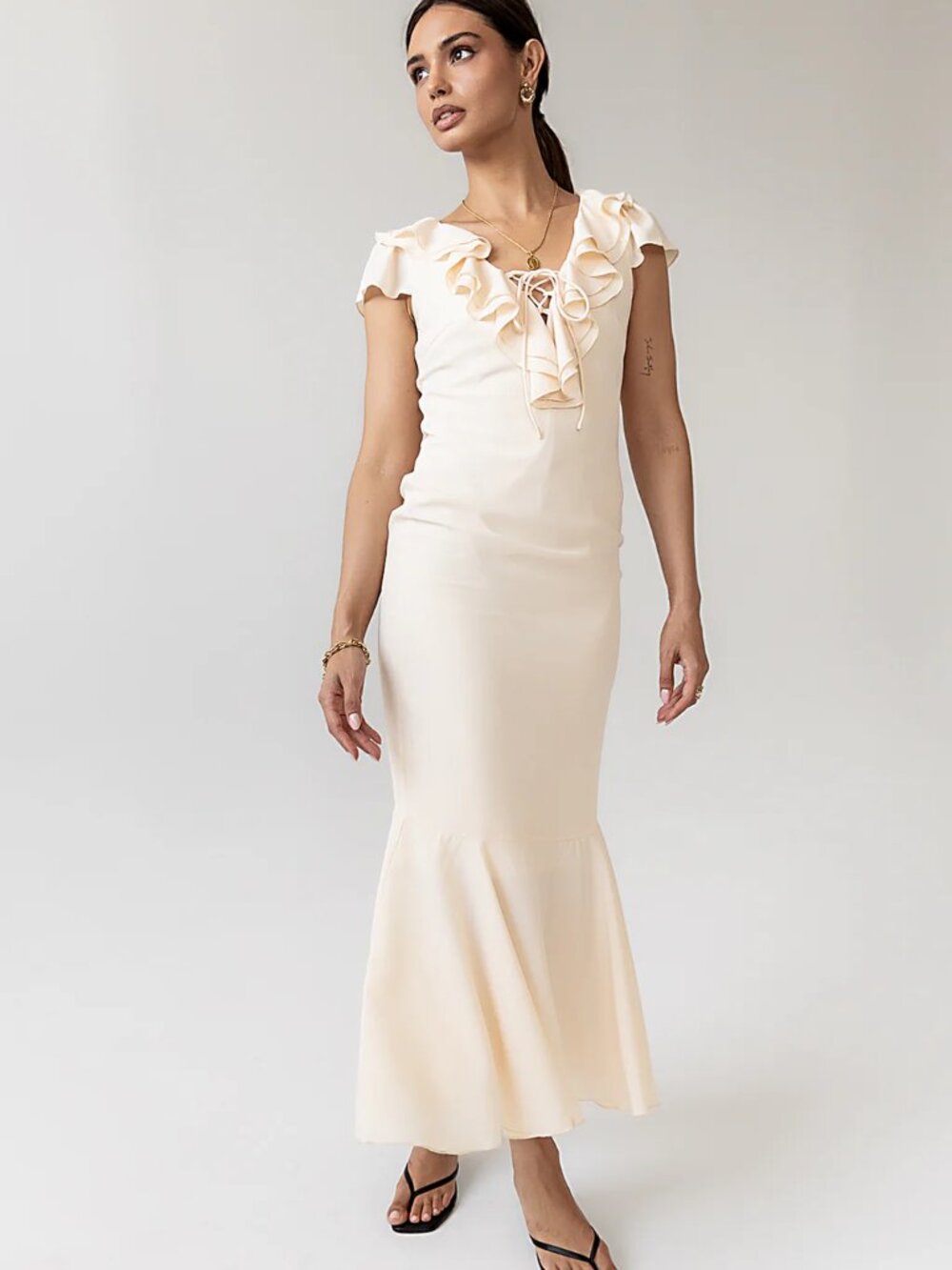 Bohme's Reese Ruffle Maxi Dress XS Ivory
